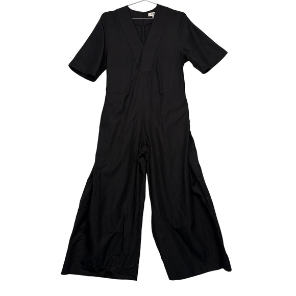 COS Pants - COS Womens Jumpsuit Size 8 Black V-Neck Wide Leg Short Sleeve Minimalist 10849